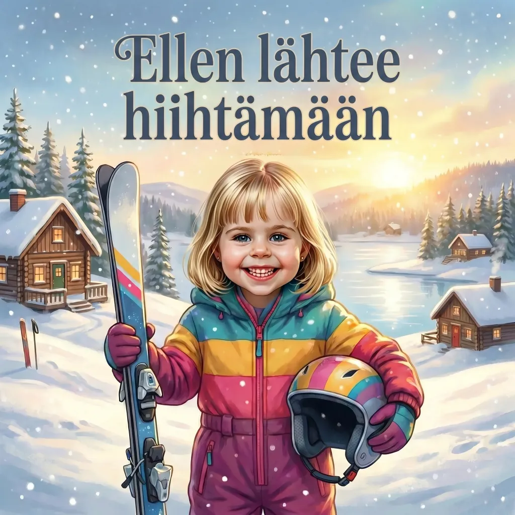 Kirjan Ellen lähtee hiihtämään kansi, personoitu lastenkirja