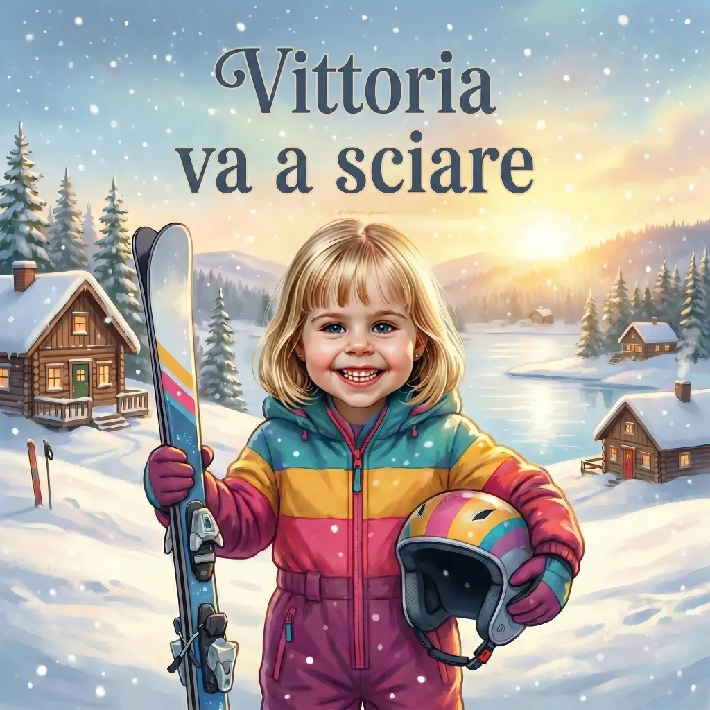 Copertina di Vittoria va a sciare, un libro per bambini personalizzato