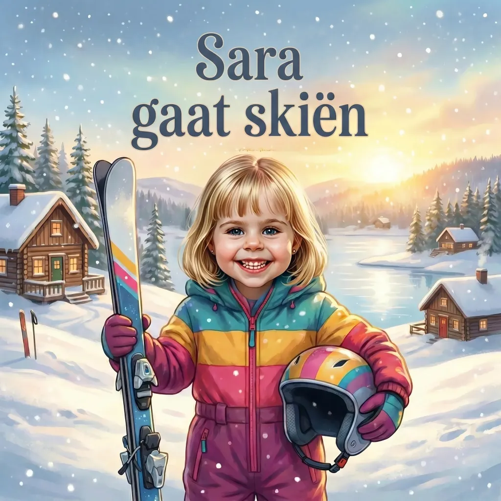 Omslag van Sara gaat skiën, een gepersonaliseerd kinderboek