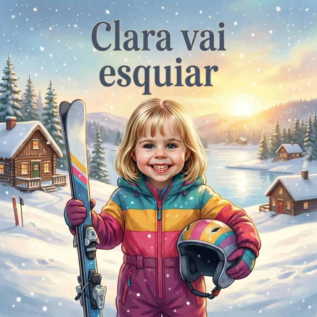 Capa de Clara vai esquiar, um livro infantil personalizado
