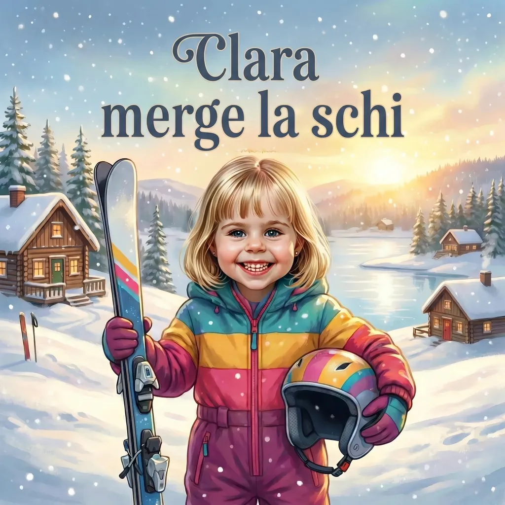 Coperta cărții Clara merge la schi, o carte personalizată pentru copii
