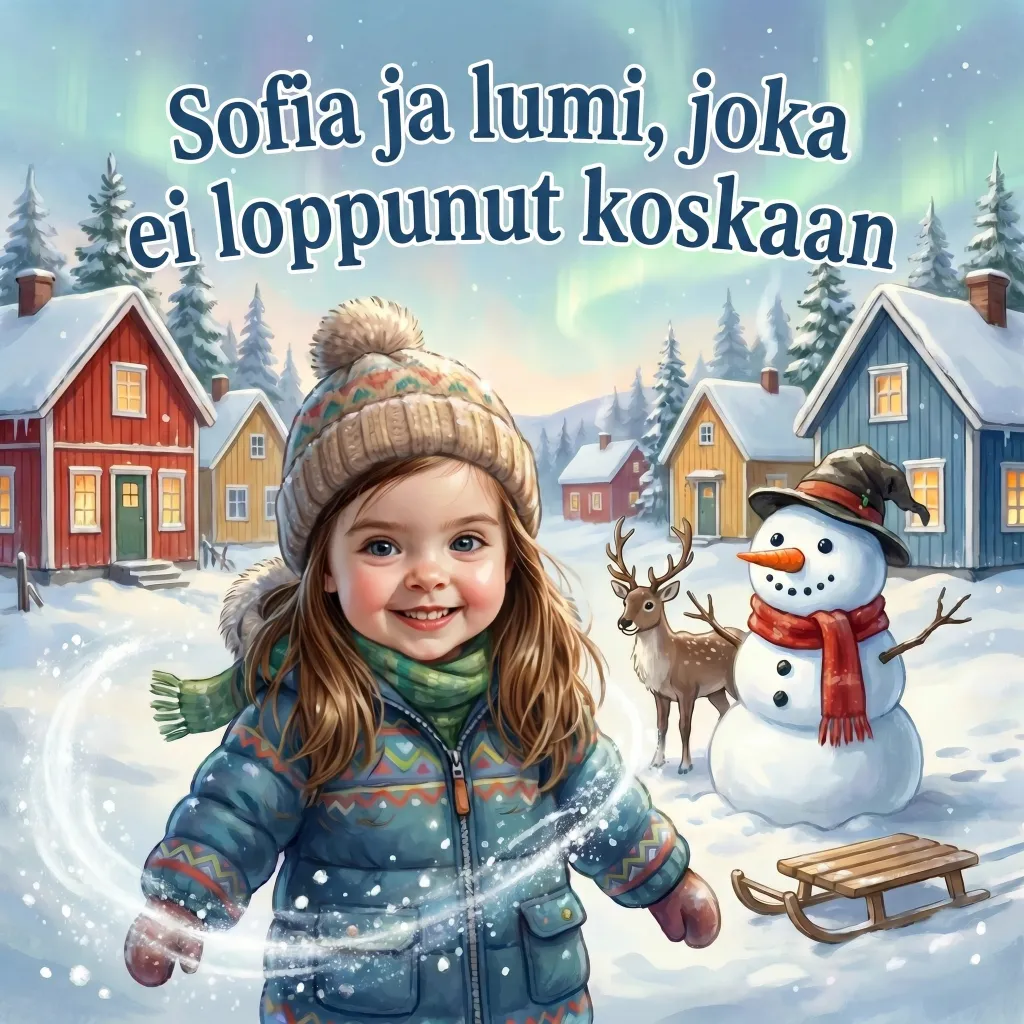 Kirjan Sofia ja lumi, joka ei loppunut koskaan kansi, personoitu lastenkirja