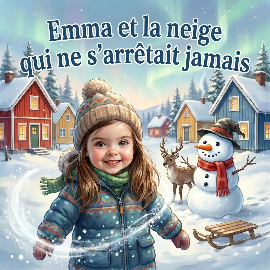 Couverture de Emma et la neige qui ne s’arrêtait jamais, un livre pour enfants personnalisé