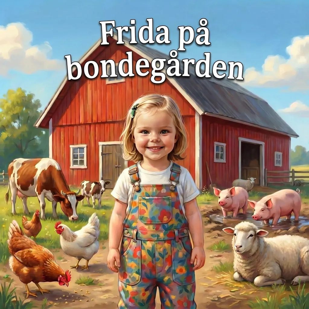 Forside til Frida på bondegården, en personlig børnebog