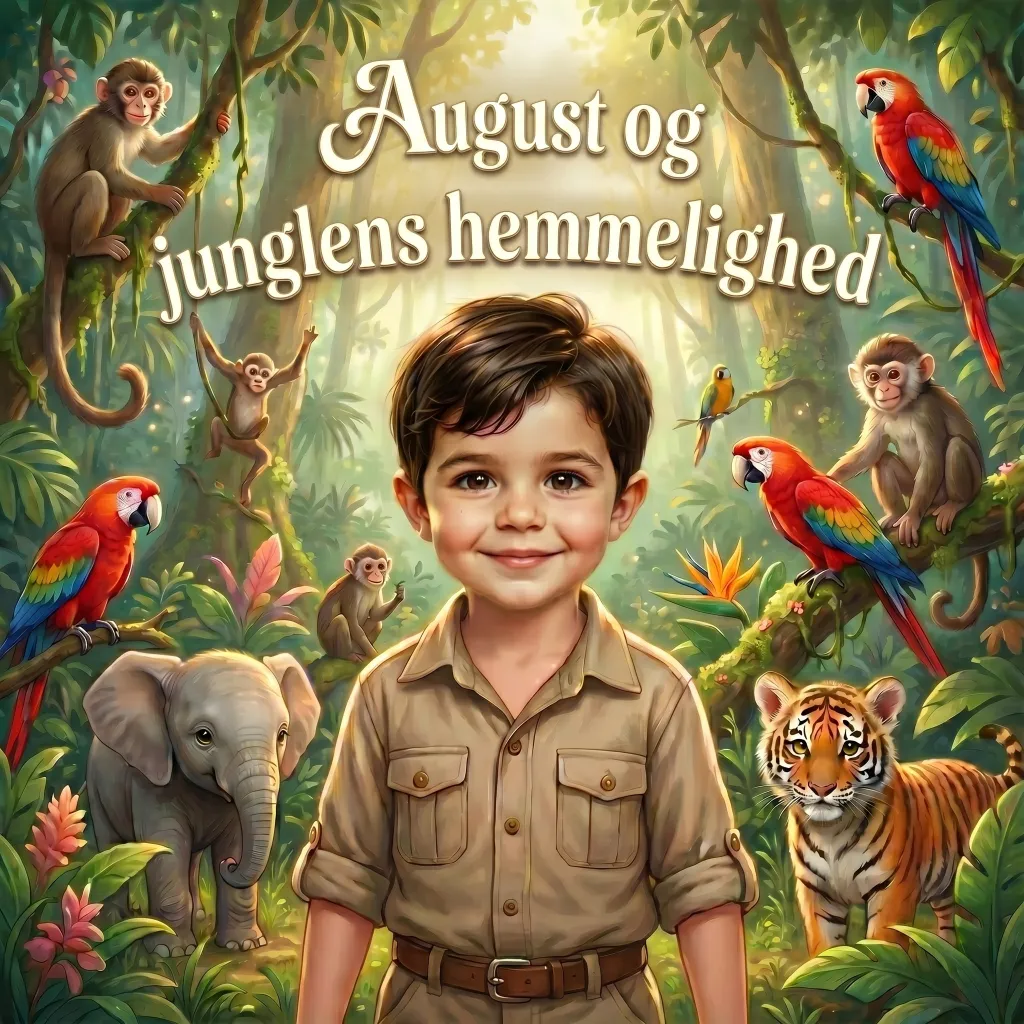 Forside til August og junglens hemmelighed, en personlig børnebog