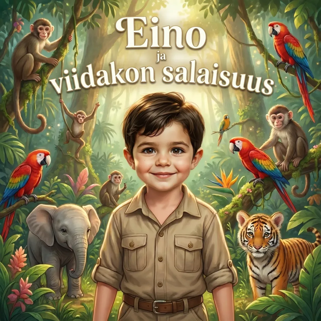 Kirjan Eino ja viidakon salaisuus kansi, personoitu lastenkirja