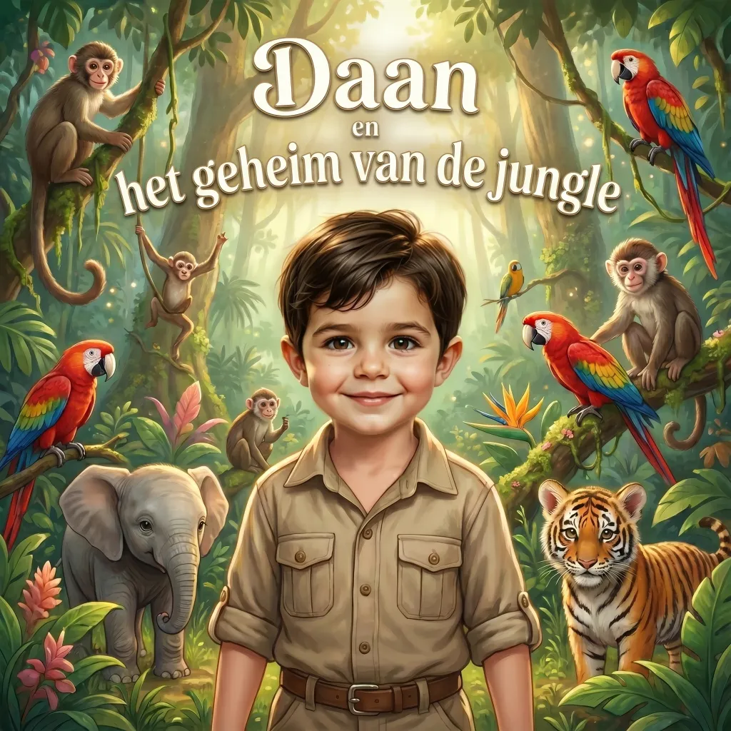 Omslag van Daan en het geheim van de jungle, een gepersonaliseerd kinderboek