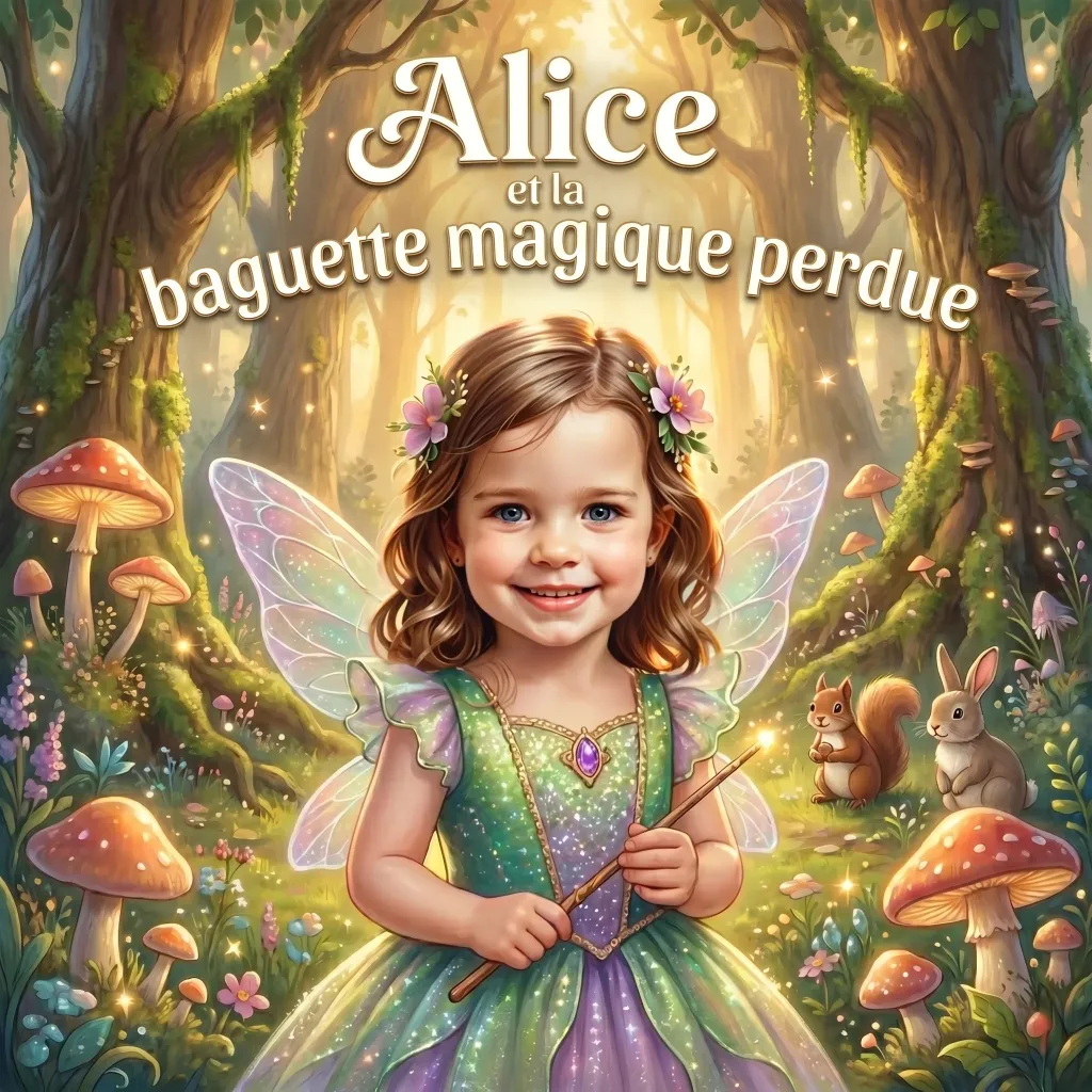 Couverture de Alice et la baguette magique perdue, un livre pour enfants personnalisé