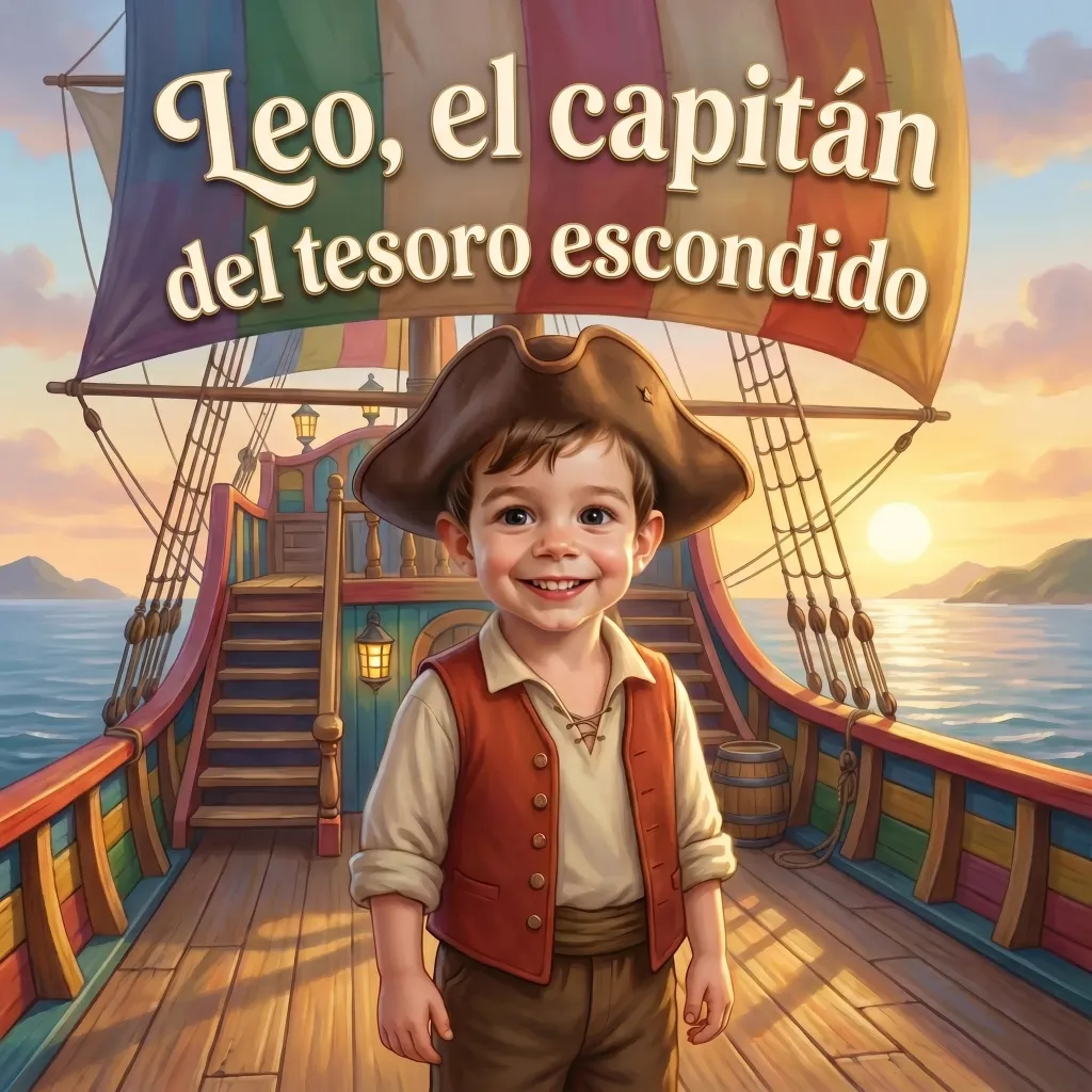 Portada de Leo, el capitán del tesoro escondido, un libro infantil personalizado
