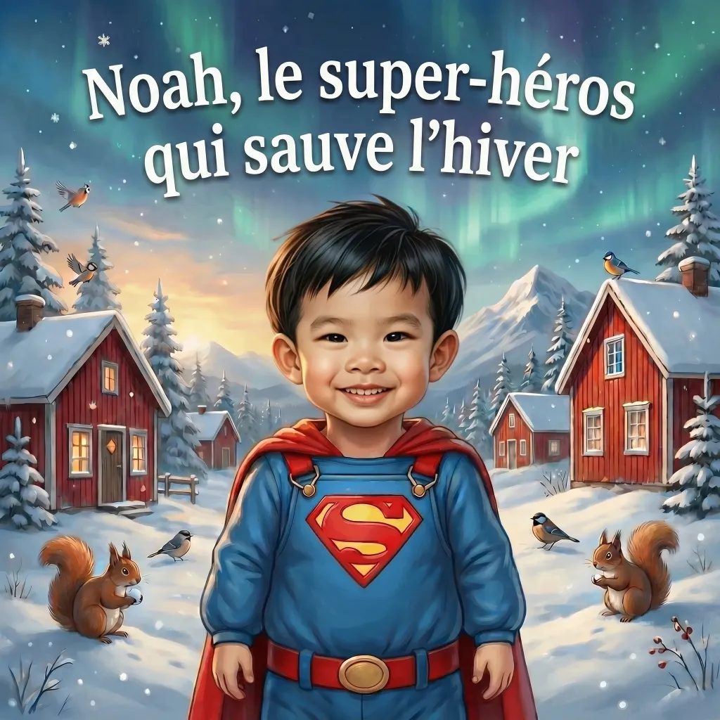 Couverture de Noah, le super-héros qui sauve l’hiver, un livre pour enfants personnalisé