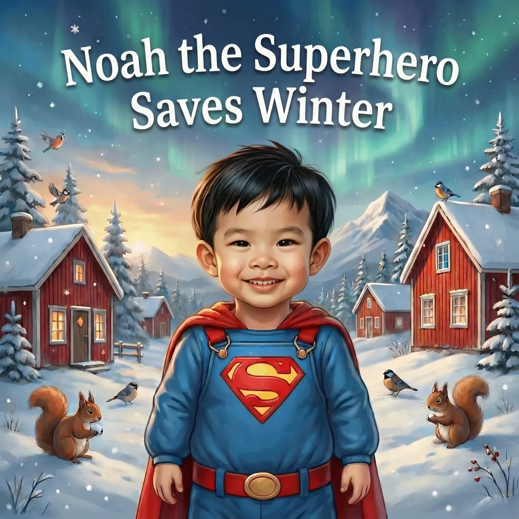 Cover of Noah the Superhero Saves Winter, a personalised children's book