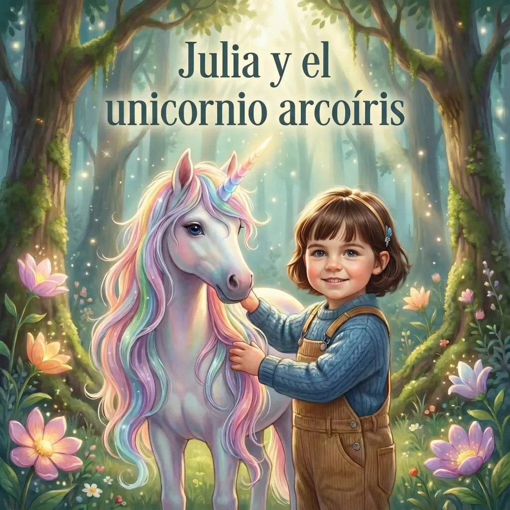 Portada de Julia y el unicornio arcoíris, un libro infantil personalizado
