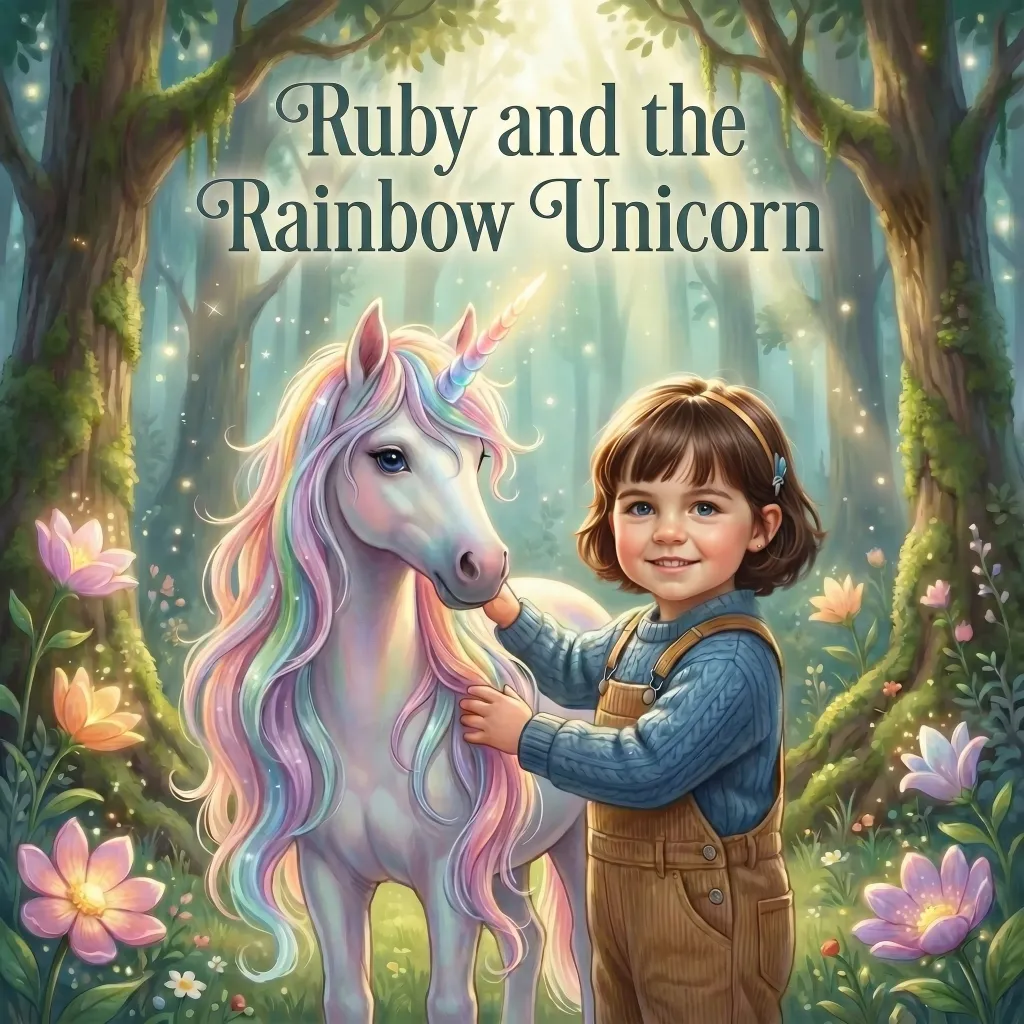 Cover of Ruby and the Rainbow Unicorn, a personalised children's book