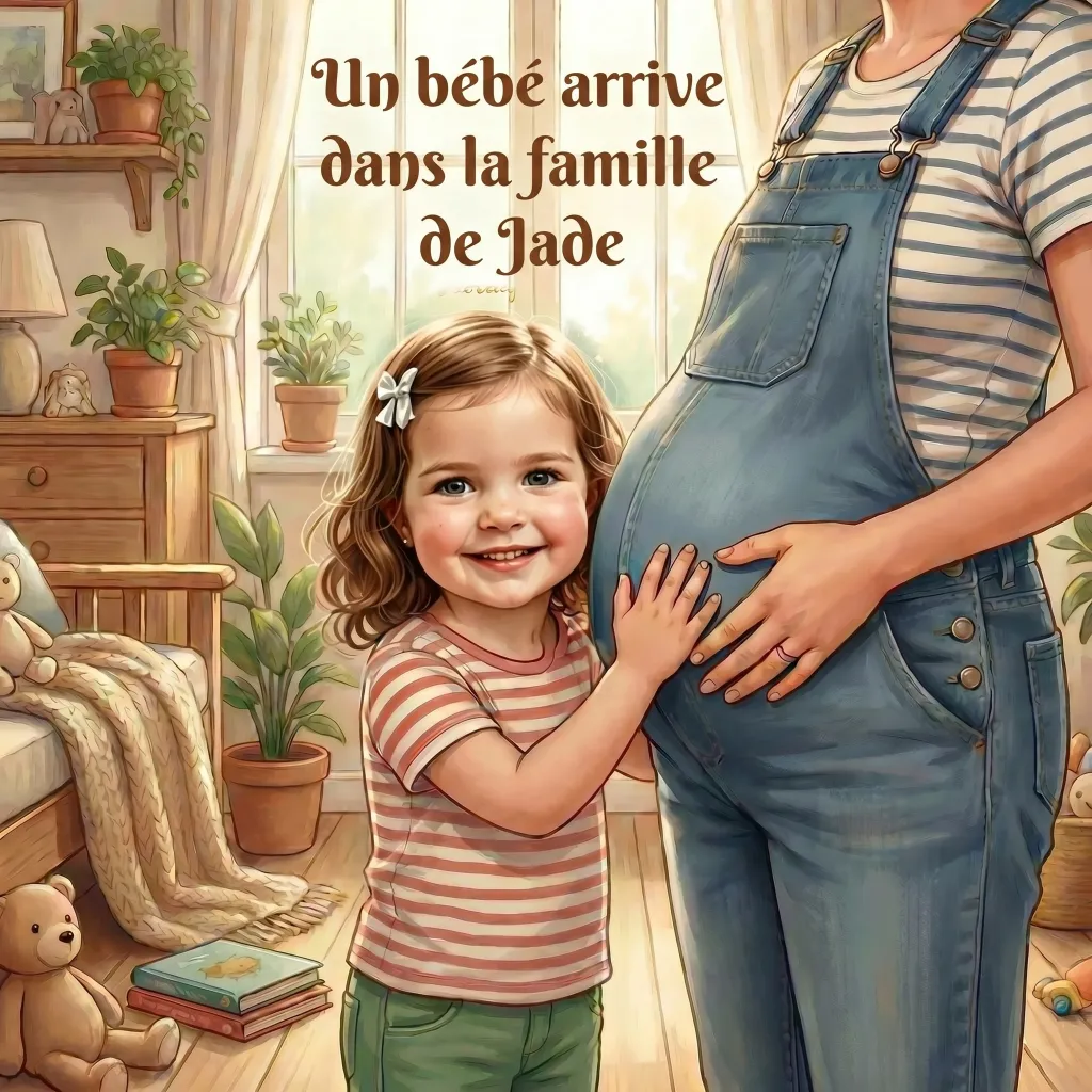 Couverture de Un bébé arrive dans la famille de Jade, un livre pour enfants personnalisé