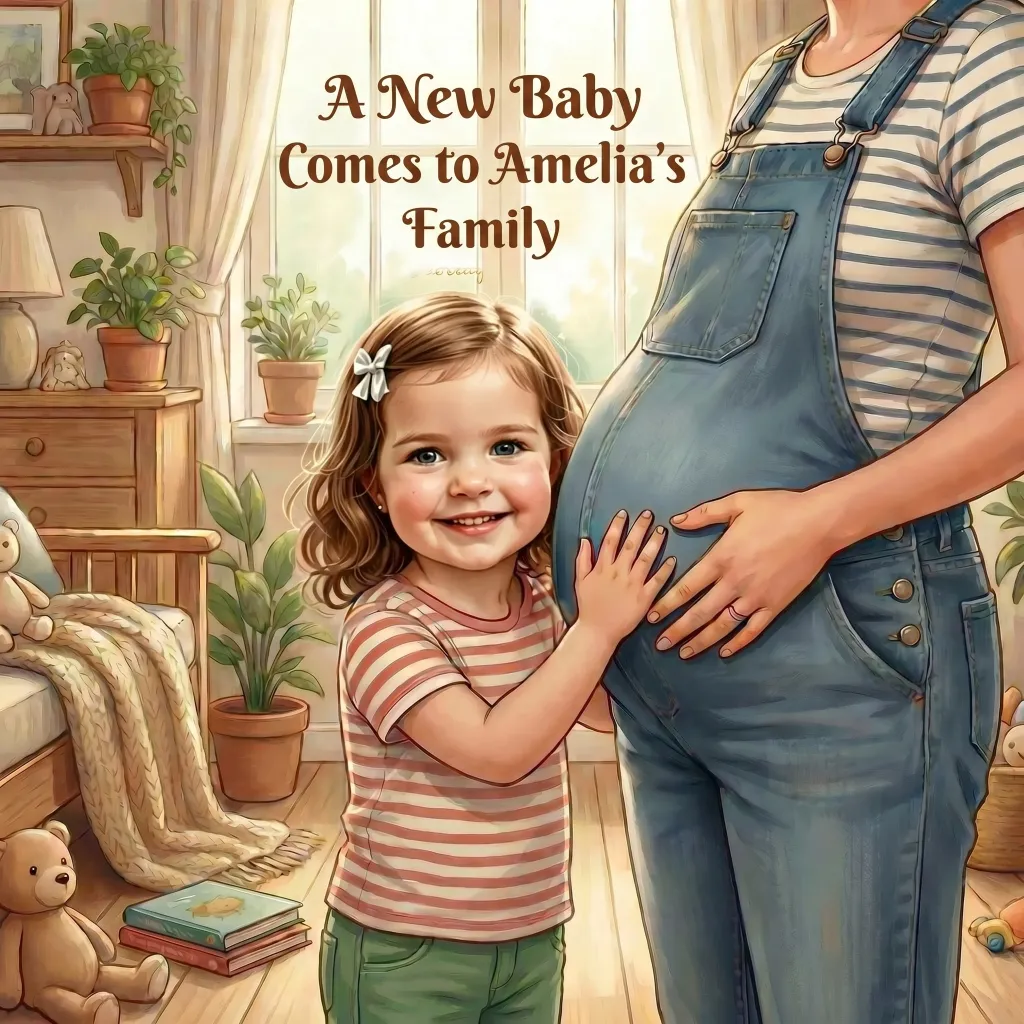 Cover of A New Baby Comes to Amelia's Family, a personalised children's book
