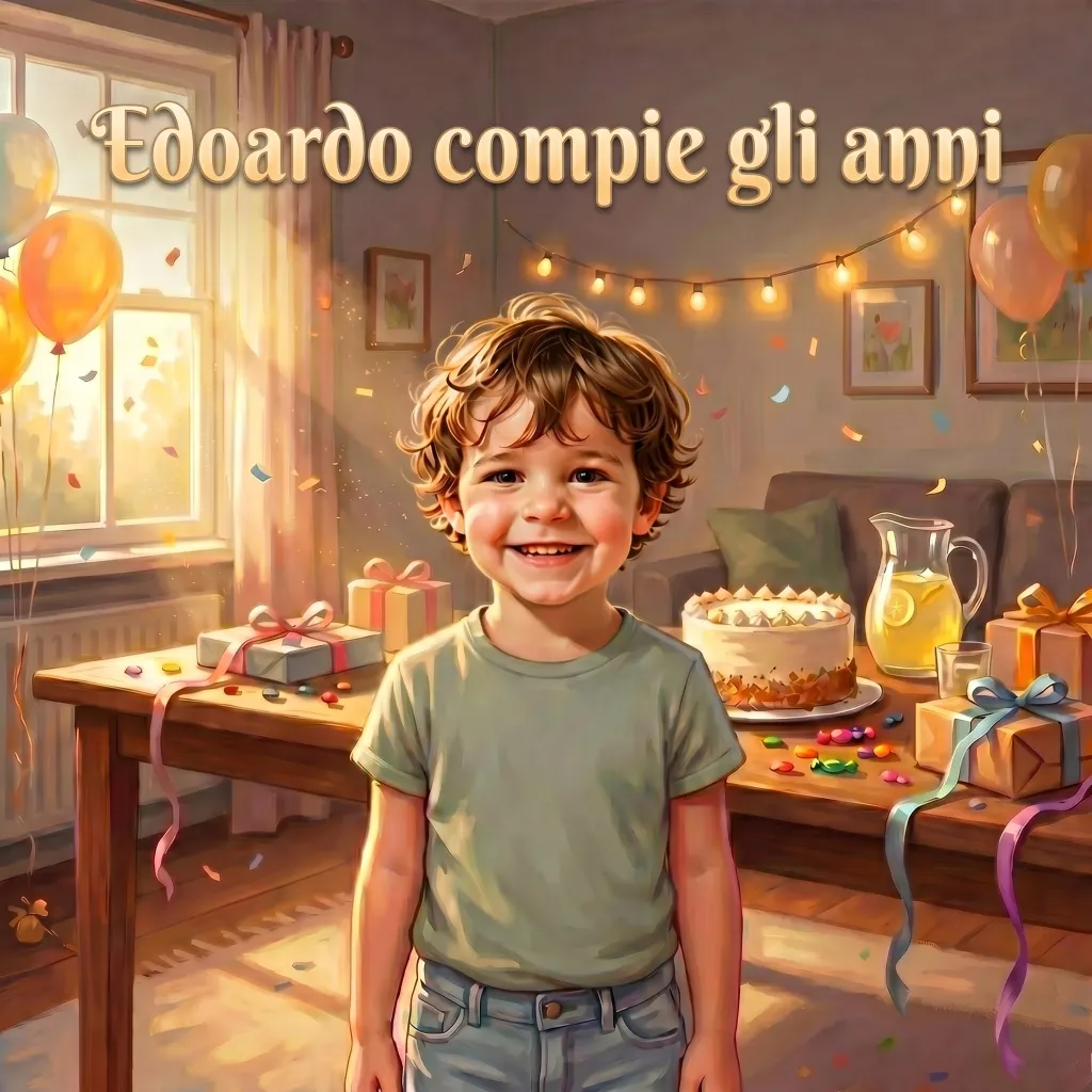 Copertina di Edoardo compie gli anni, un libro per bambini personalizzato