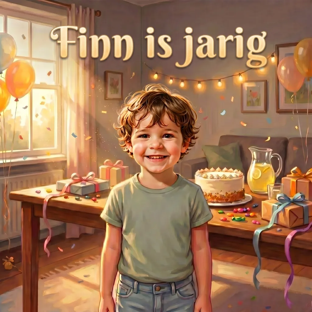 Omslag van Finn is jarig, een gepersonaliseerd kinderboek