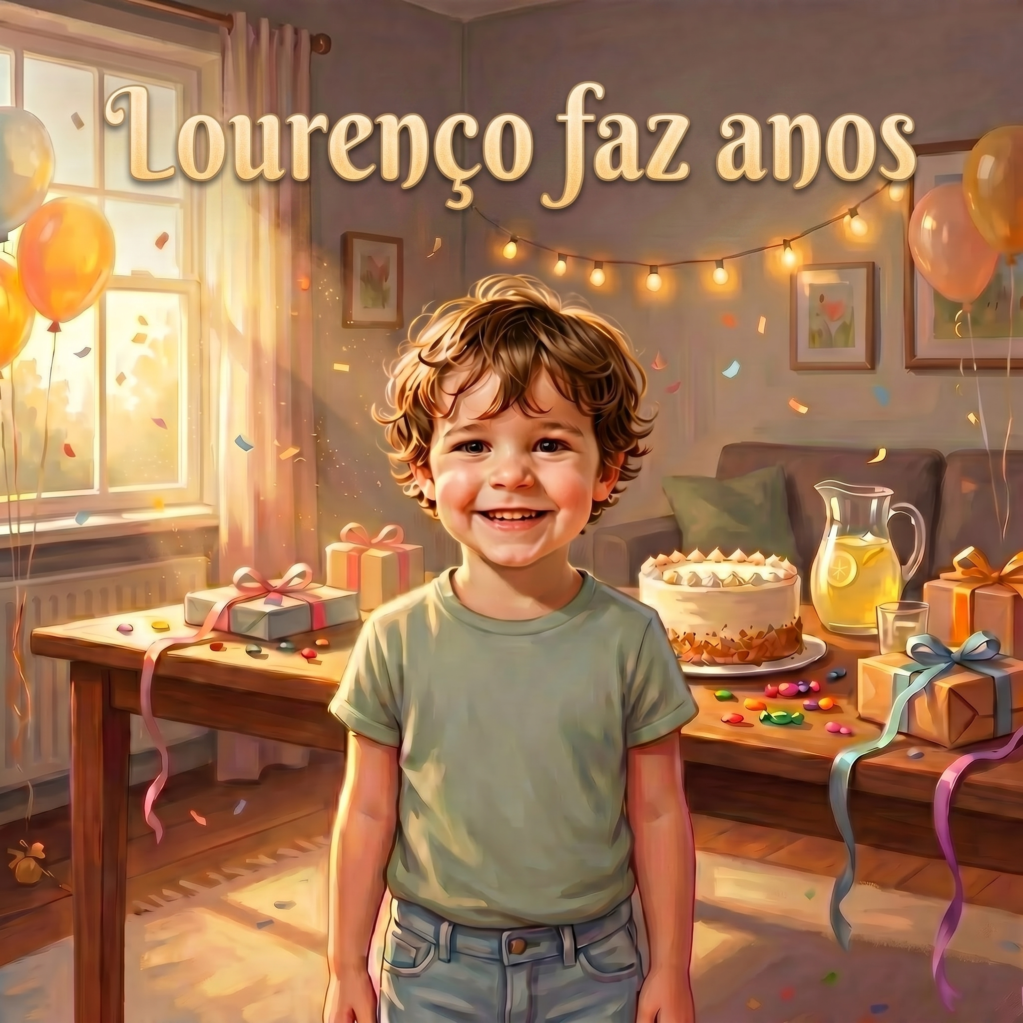 Capa de Lourenço faz anos, um livro infantil personalizado