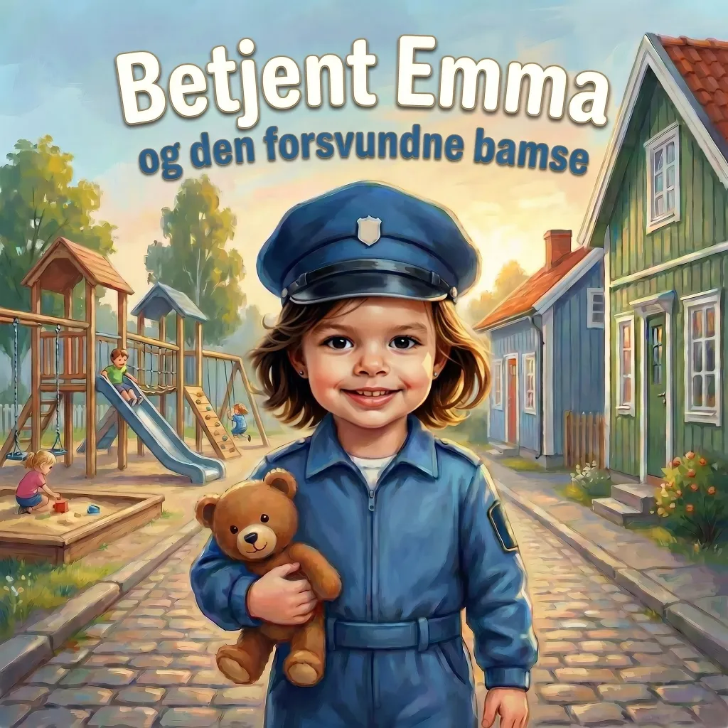 Forside til Betjent Emma og den forsvundne bamse, en personlig børnebog