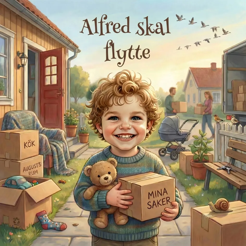 Forside til Alfred skal flytte, en personlig børnebog