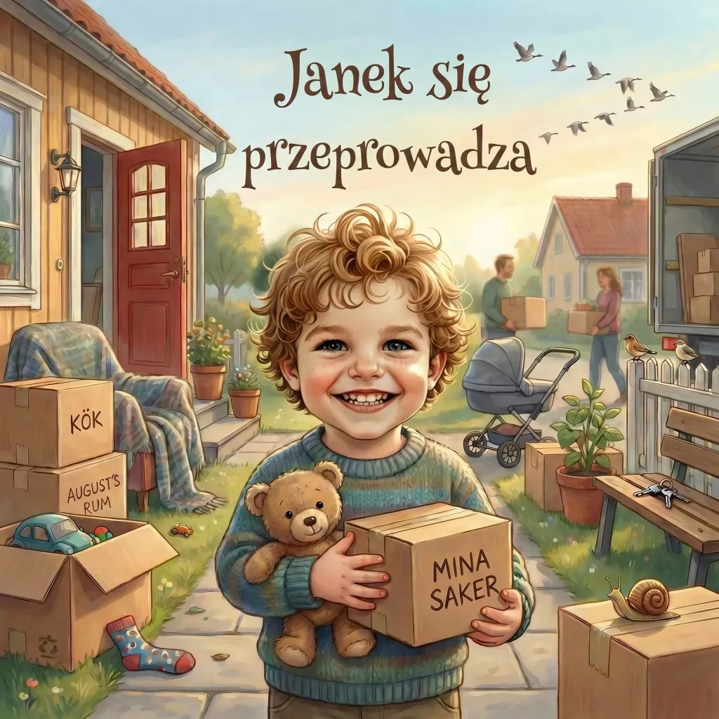 Okładka książki Janek się przeprowadza, personalizowanej książki dla dzieci